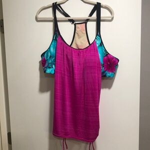 ZeroXposur Pink and Blue Women's Swim Top